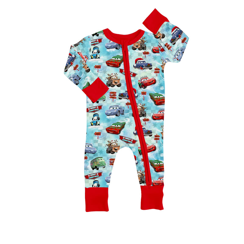 Baby Infant Boys Long Sleeve Christmas Cars Racing Zip Rompers preorder(moq 5)