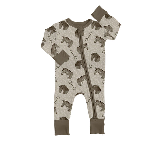 Baby Infant Boys Long Sleeve Western Horse Zip Rompers preorder(moq 5)