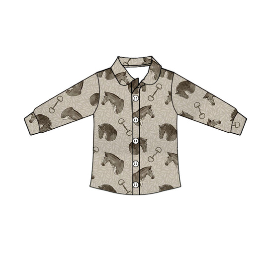 Baby Boys Long Sleeve Western Horse Buttons Shirts Preorder(moq 5)