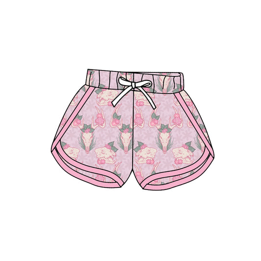 Baby Girls Western Pink Cow Skull Summer Shorts Bottoms Preorder(moq 5)