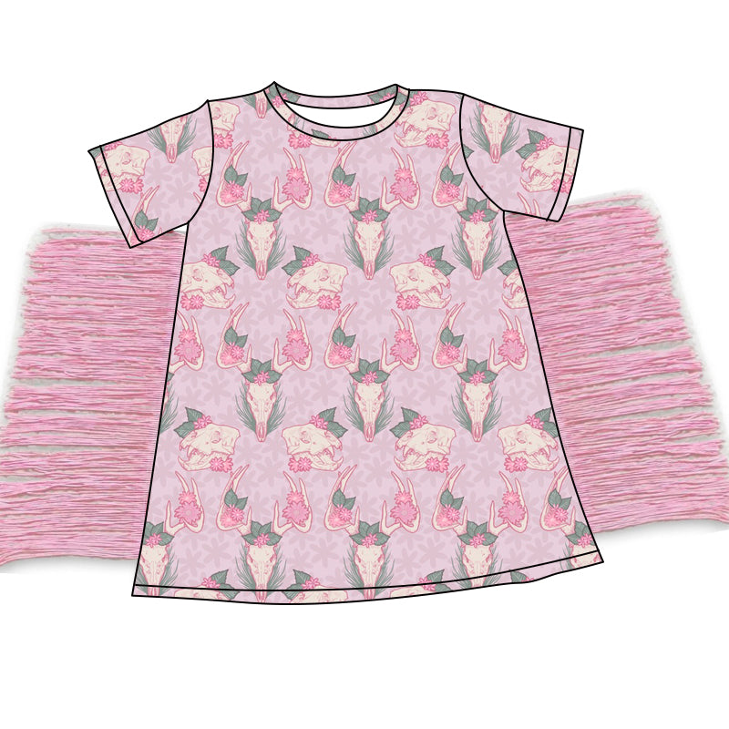 Baby Girls Pink Cows Western Tassels Dresses Preorder(moq 5)