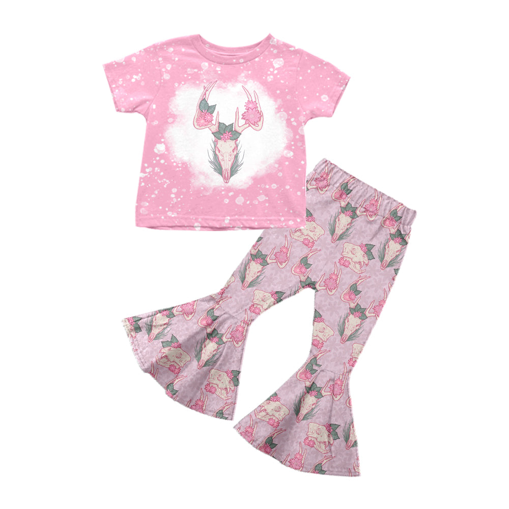 Baby Girls Western Pink Cows Tee Shirt Bell Pants Clothing Sets Preorder(moq 5)