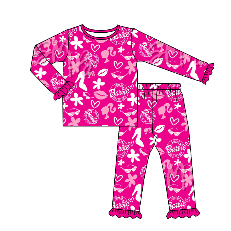 Baby Girls Black Pink Hearts Doll Tee Shirt Pants Pajamas Clothing Sets Preorder(moq 5)