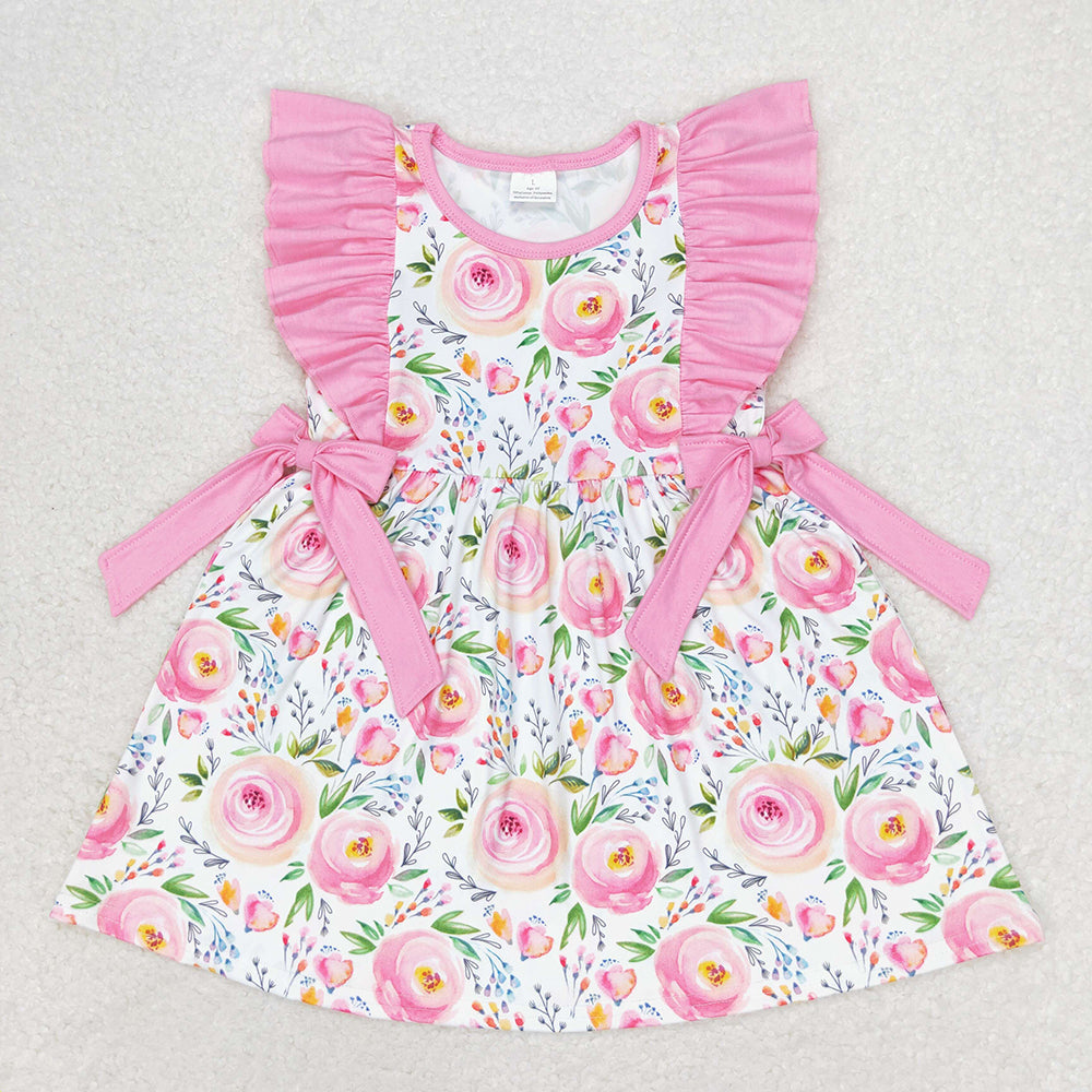 Baby Girls Pink Rose Flowers Summer Sibling Rompers Clothes Sets