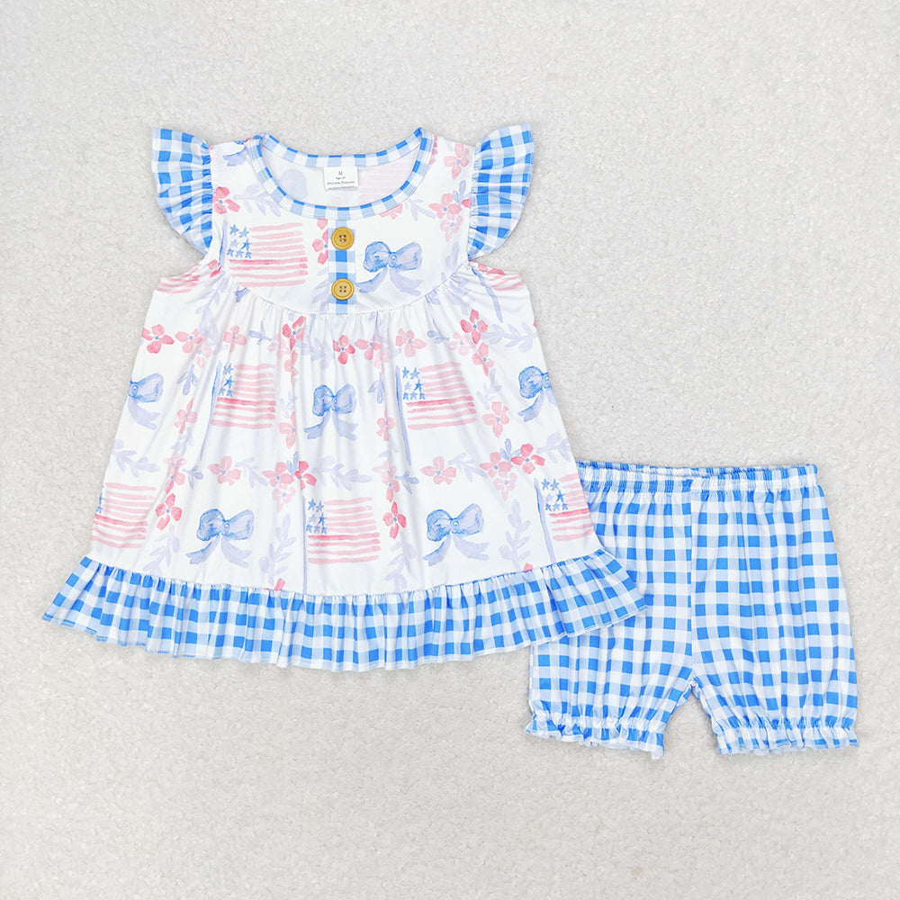 Baby Girls Blue Bows Flags Tunic Shorts Clothes Sets