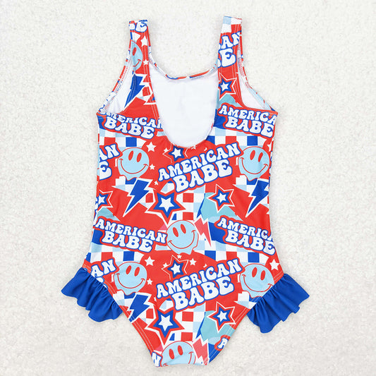 Baby Girls 4th Of July American Babe Ruffle One Piece Swimsuits