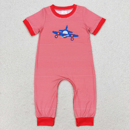 Baby Infant Boys Plane Red Stripes Short Sleeve Rompers