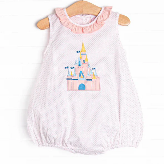 Baby Infant Girls Pink Castle Sleeveless Rompers preorder split order May 19th