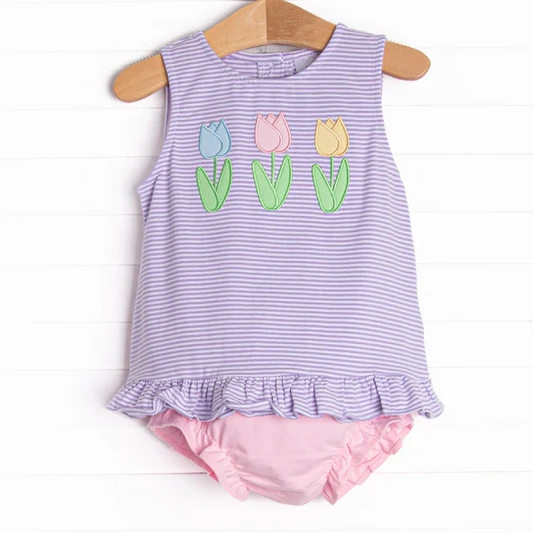 Baby Girls Purple Flowers Top Bummie Clothes Sets split order preorder May 19th