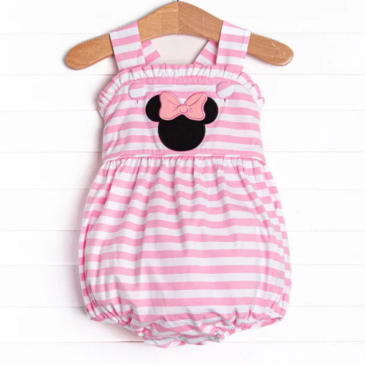 Baby Infant Girls Pink Stripes Cartoon Mouse Bow Rompers preorder split order May 19th