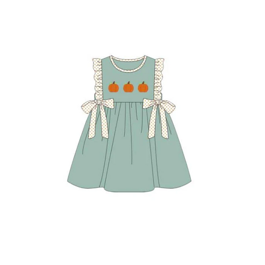Baby Girls Pumpkins Bows Print Knee Length Dresses split order preorder May 19th