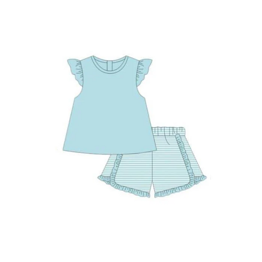 Baby Girls Aqua Solid Color Tunic Shorts Clothes Sets split order preorder May 19th