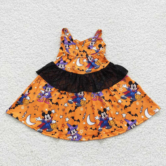 Baby Girls Halloween Cartoon Strap Ruffle Dresses