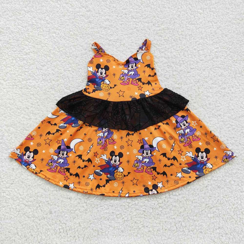 Baby Girls Halloween Cartoon Strap Ruffle Dresses