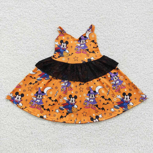 Baby Girls Halloween Cartoon Strap Ruffle Dresses