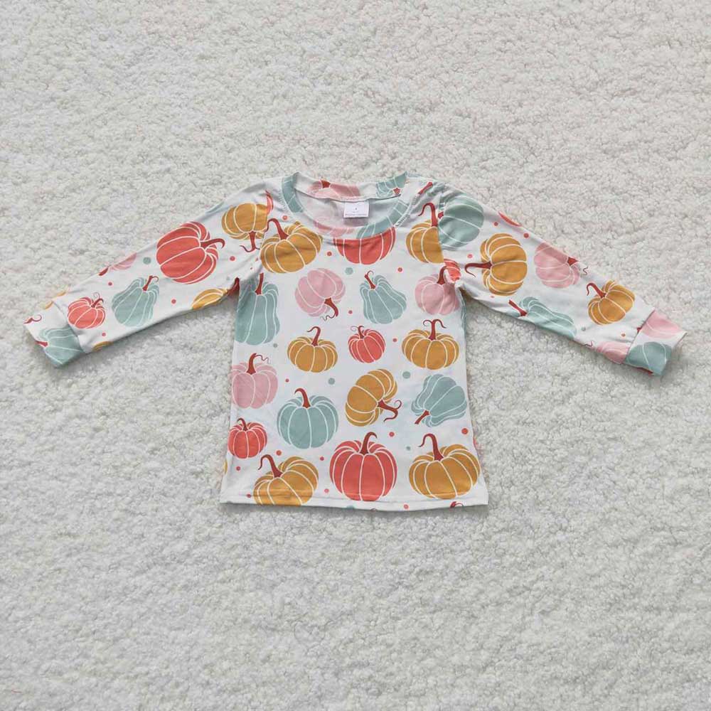 Baby Girls Colorful Pumpkin Long Sleeve Tee Shirts Tops