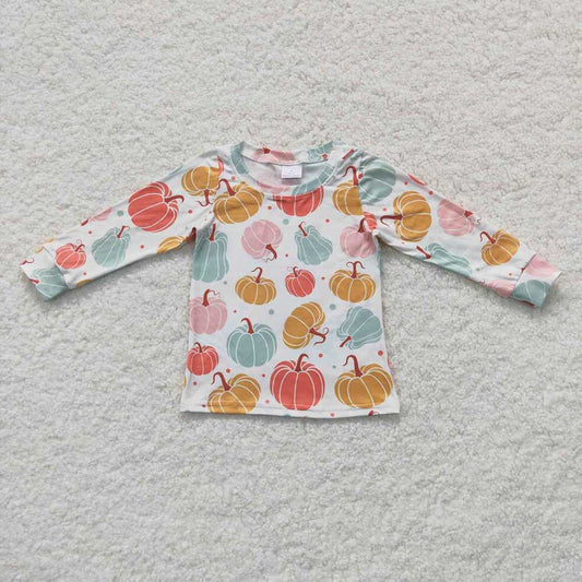 Baby Girls Colorful Pumpkin Long Sleeve Tee Shirts Tops