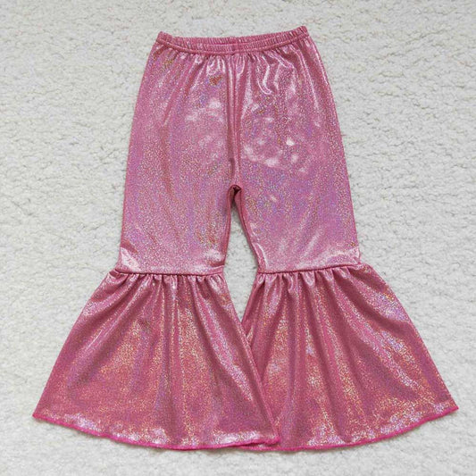 P0180 Baby Girls Dark Pink Holographic Spandex Bell Bottom Pants