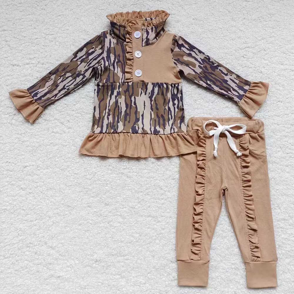 Baby Girls Fall Camo Shirt Ruffle Pants Clothing Sets