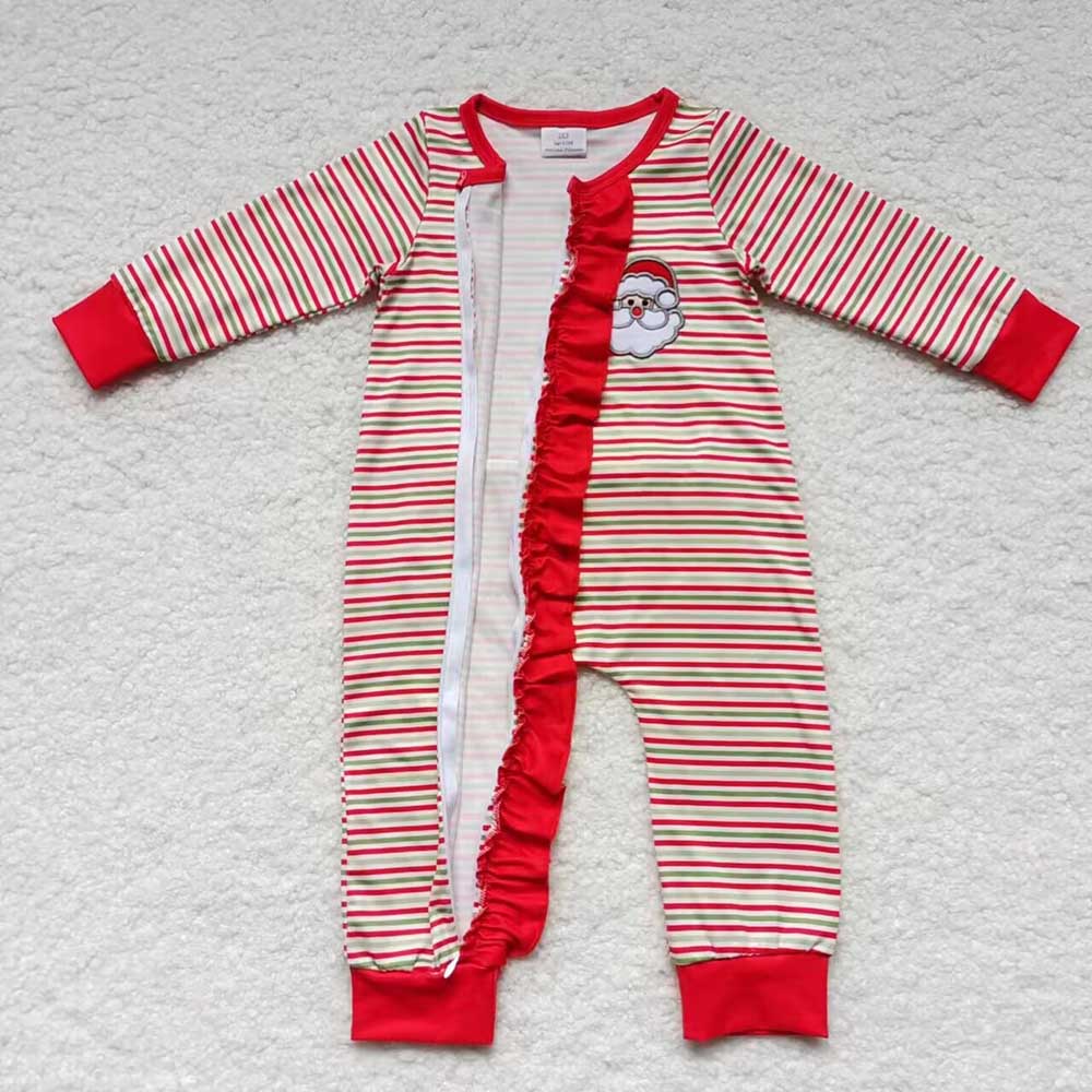 Baby Girls Christmas Santa Zip Long Sleeve Rompers