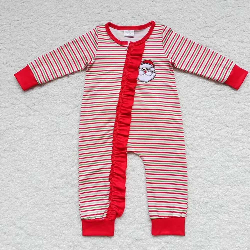 Baby Girls Christmas Santa Zip Long Sleeve Rompers