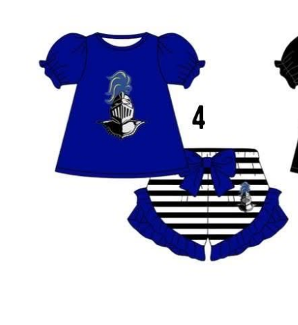 Preorder (moq 5)Baby Girls Knights Tunic Ruffle Bow Shorts Team Clothes Sets
