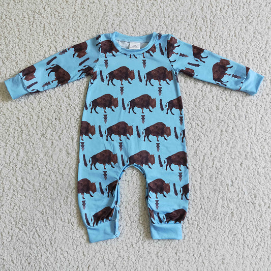 USA Shop Baby Girls Western Blue Cattles Rompers