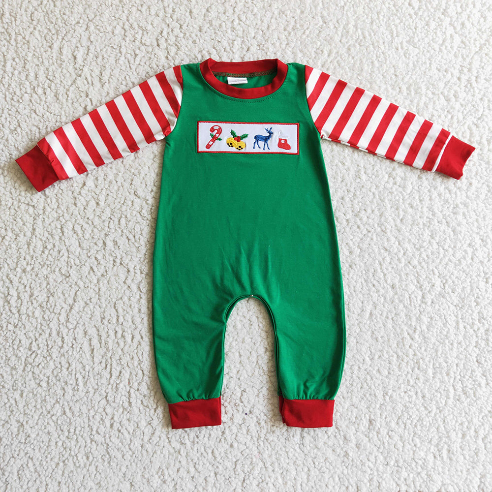 Sibling Baby Infant Boys Long Sleeves Embroidery Santa Deer Christmas Rompers