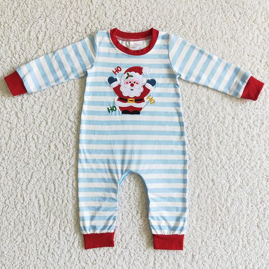 USA Shop Baby Boys Embroidery Christmas Santa Blue Stripes Rompers