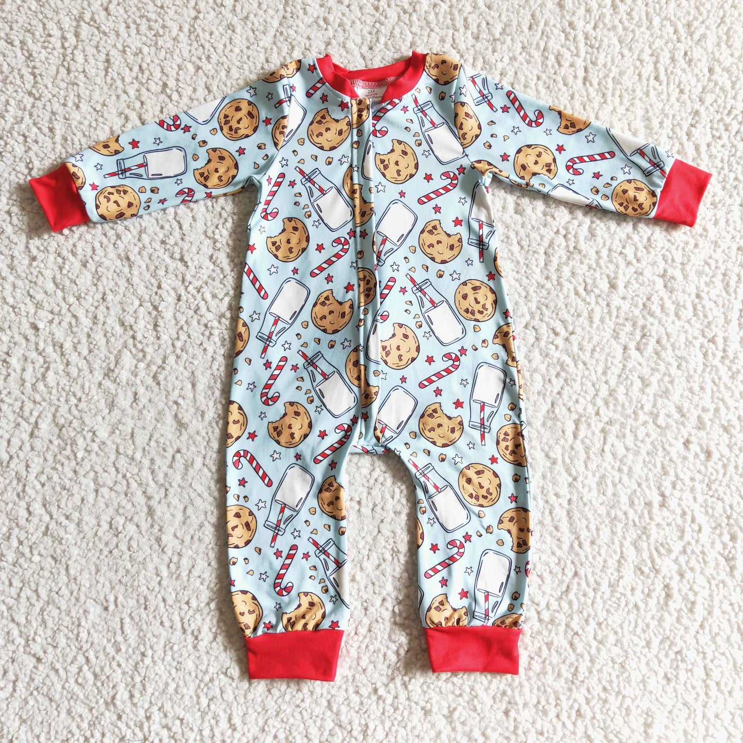 Sibling Baby Kids Cookie Milk Candy Cane Top Pants Christmas Pajamas Sets Zipper Footie Rompers