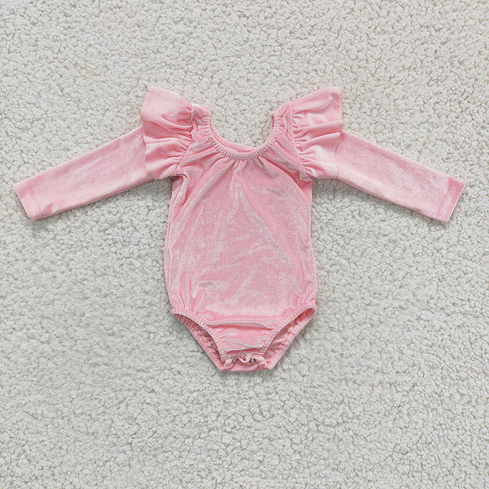 USA Shop Baby girls Pink Velvet Long Sleeve Leotards Rompers