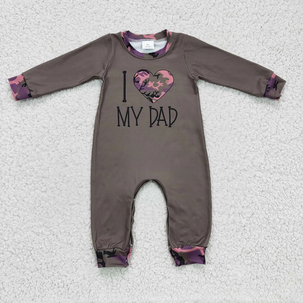 Sibling Girls Baby Boys Camo I love Dad Rompers Suits