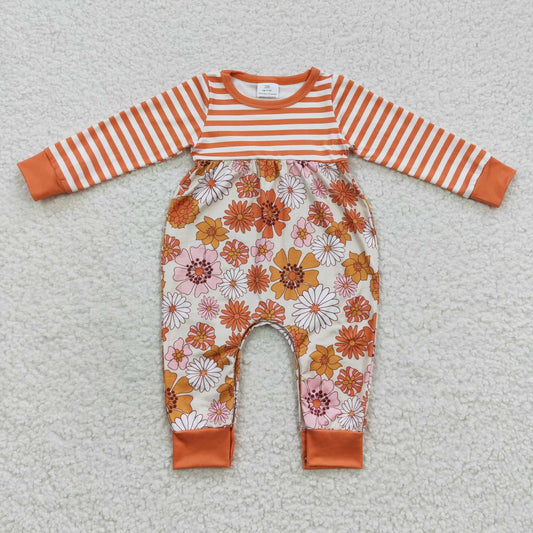 USA Shop Baby Girls Orange Floral Stripes Rompers