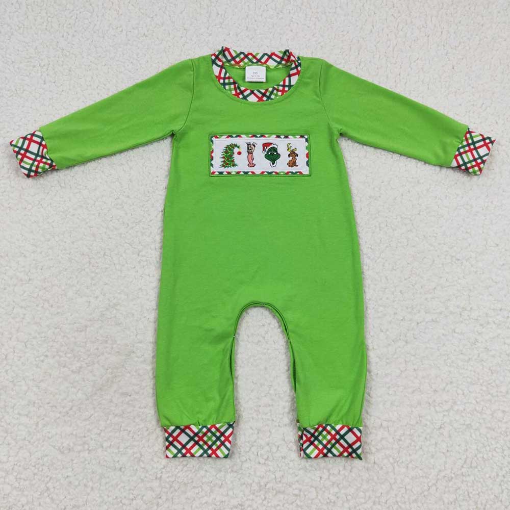 Sibling Baby Boys Girls Embroidery Green Faces Pants Christmas Clothes Sets Footie Rompers
