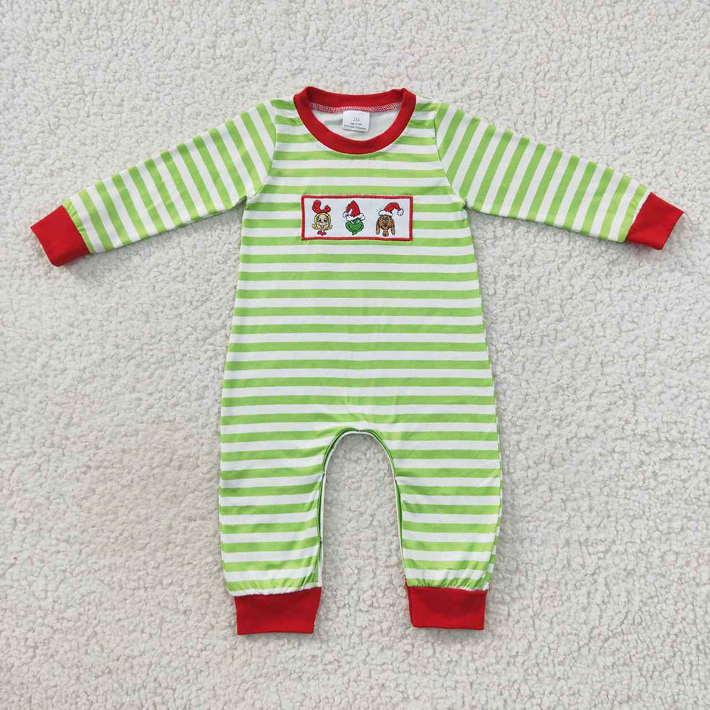 Sibling Baby Boys Girls Embroidery Green Faces Pants Christmas Clothes Sets Footie Rompers