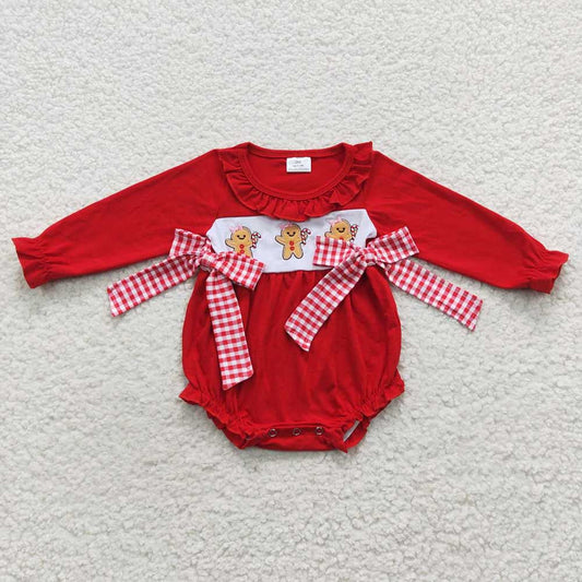 USA Shop Baby Girls Christmas Embroidery Gingerbread Ruffle Rompers