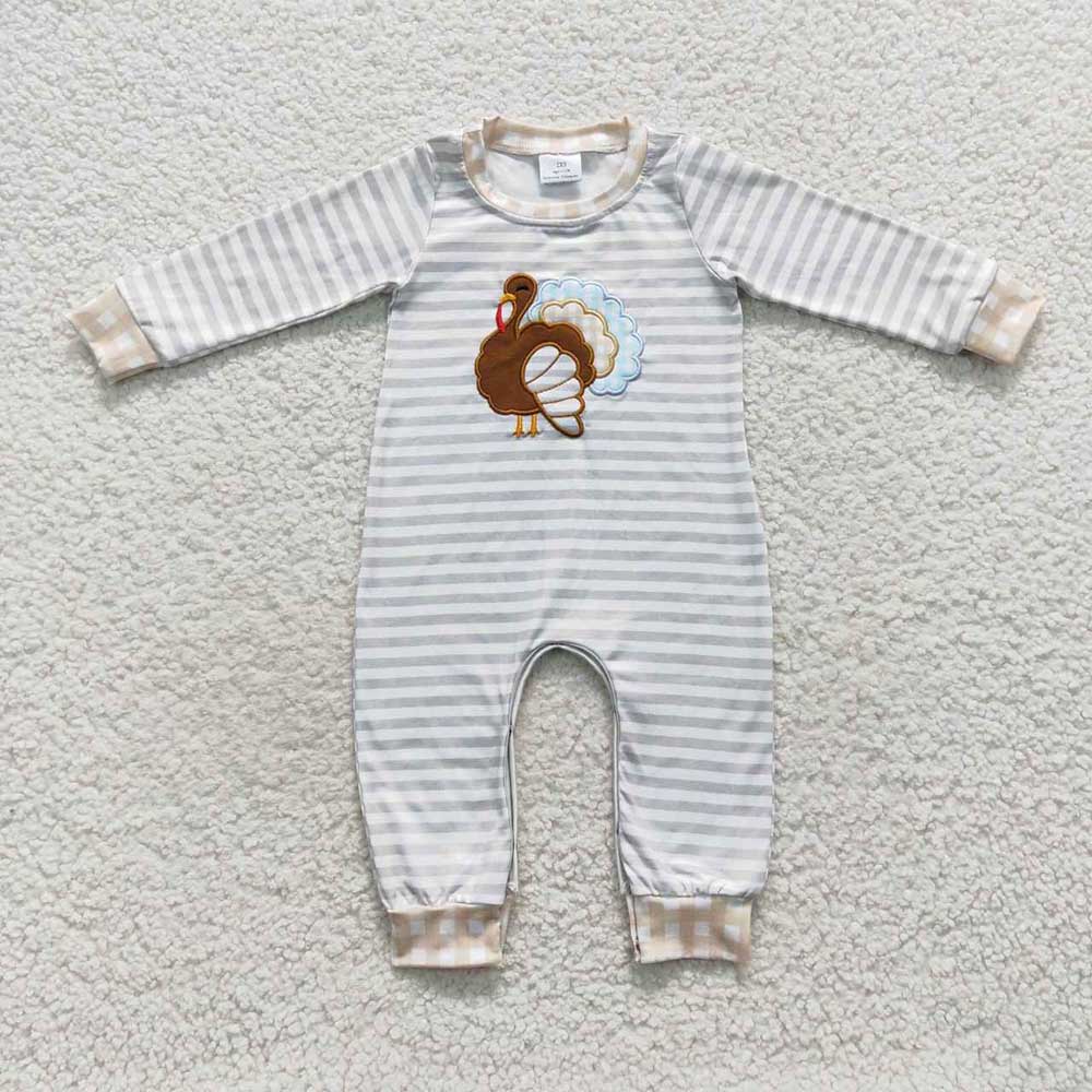 Sibling Girls Boys Thanksgiving Turkey Embroidery Rompers Clothes Sets