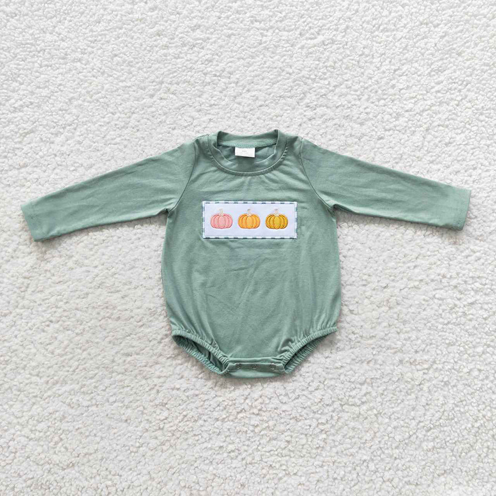 USA Shop Baby Boys Green Long Sleeves Embroidery Pumpkin Rompers