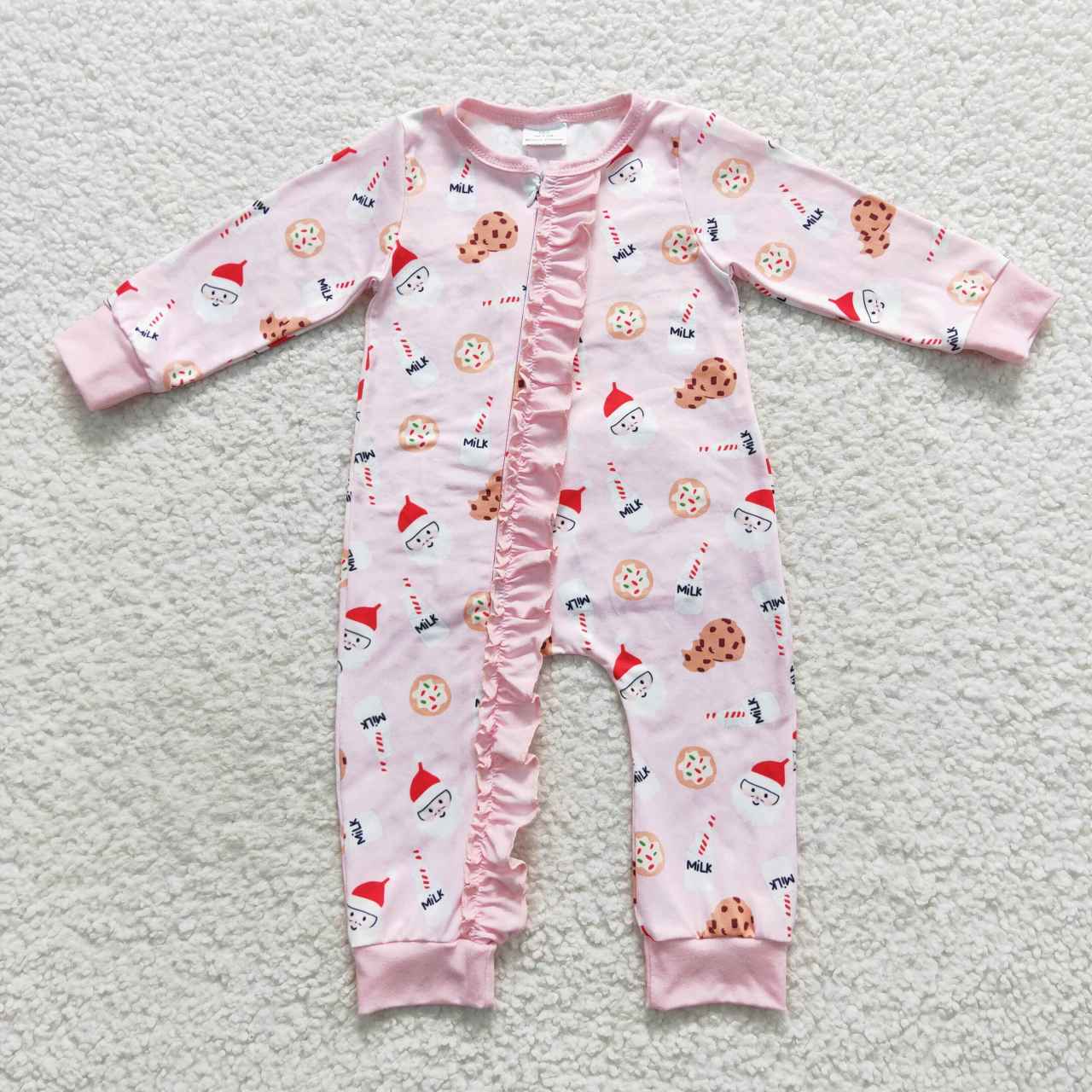 Sibling Baby Kids Cookie Milks Santa Button Top Pants Christmas Pajamas Sets Zipper Footie Rompers