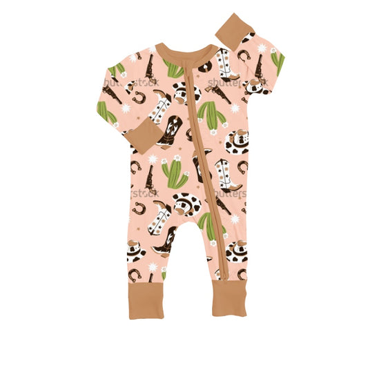 Baby Girls Western Boots Long Sleeve Zip Rompers preorder