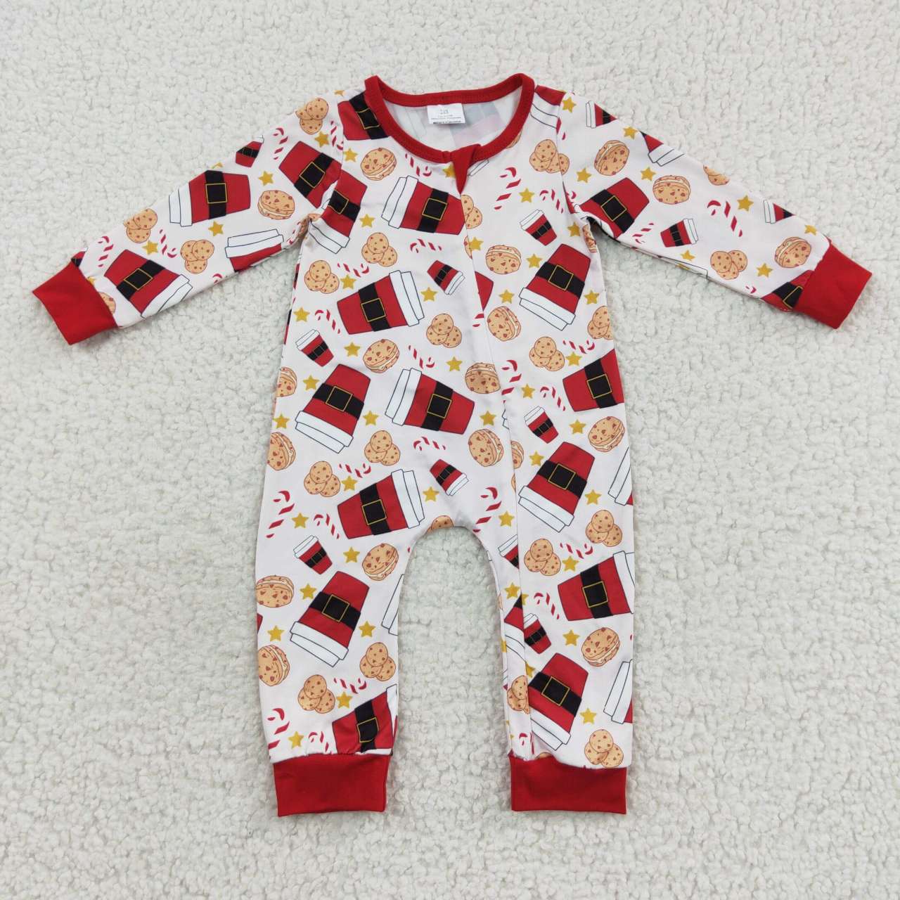 Sibling Baby Boys Coffee Cookie Candy Cane Top Pants Christmas Pajamas Sets Zipper Rompers