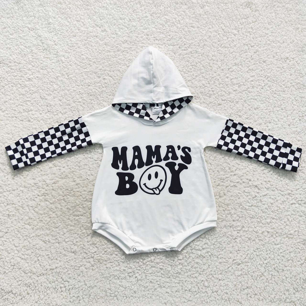 USA Shop Mama's Boy Baby Kids Black Checkered Hooded Long Sleeve Rompers