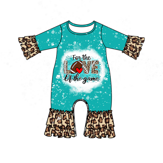 Football Baby Girls Love Game Long Sleeve Ruffle Rompers preorder