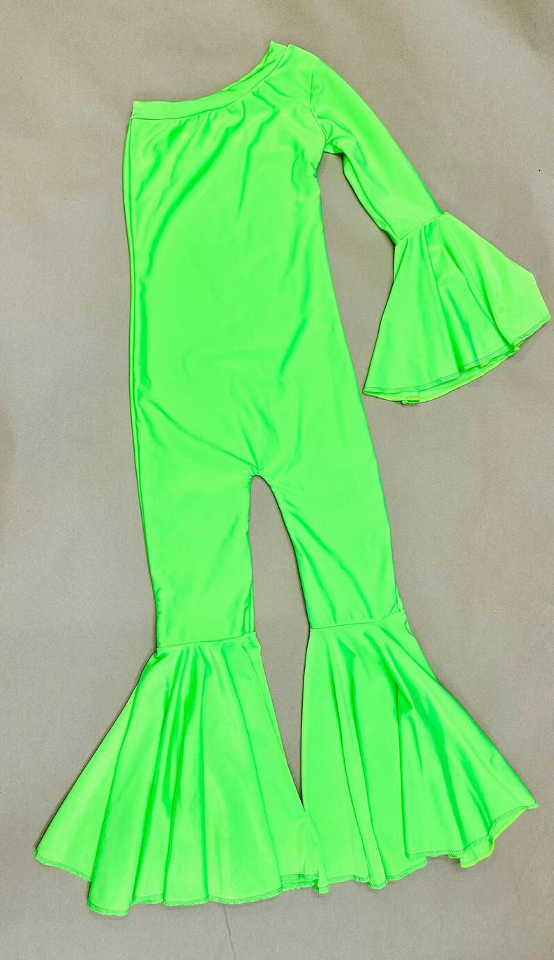 Baby Girls Lime Long Sleeve One Shoulder Ruffle Rompers preorder