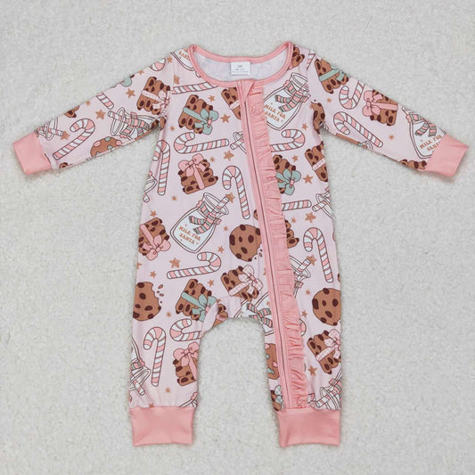 USA Shop Baby Infant Girls Pink Christmas Cookie Zip Rompers