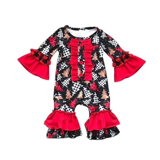 Baby Girls Chrsitmas Tree Black Ruffle Rompers preorder