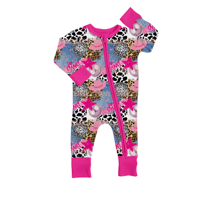 Baby Girls Western Disco Ball Pink Long Sleeve Rompers preorder