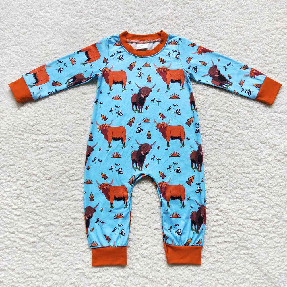 Sibling Baby Girls Boys Long Sleeve Western Cow Rompers