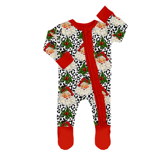 Baby Girls Christmas Leopard Sants Ruffle Zip Rompers preorder