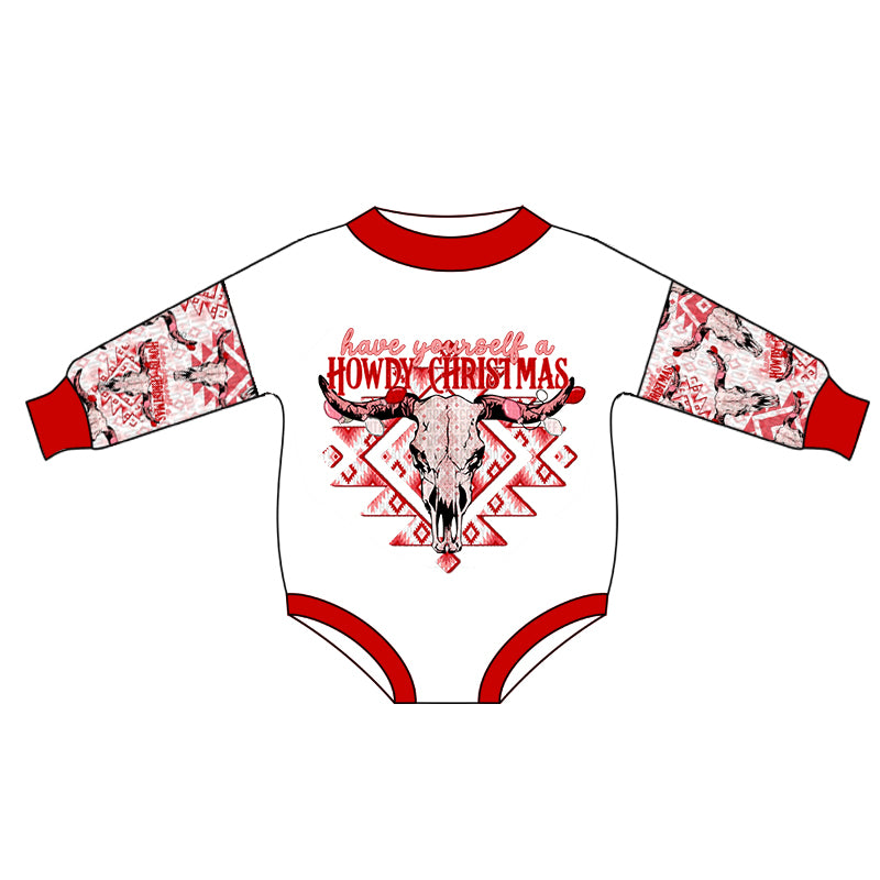 Baby Girls Red Howdy Christmas Long Sleeve Rompers preorder